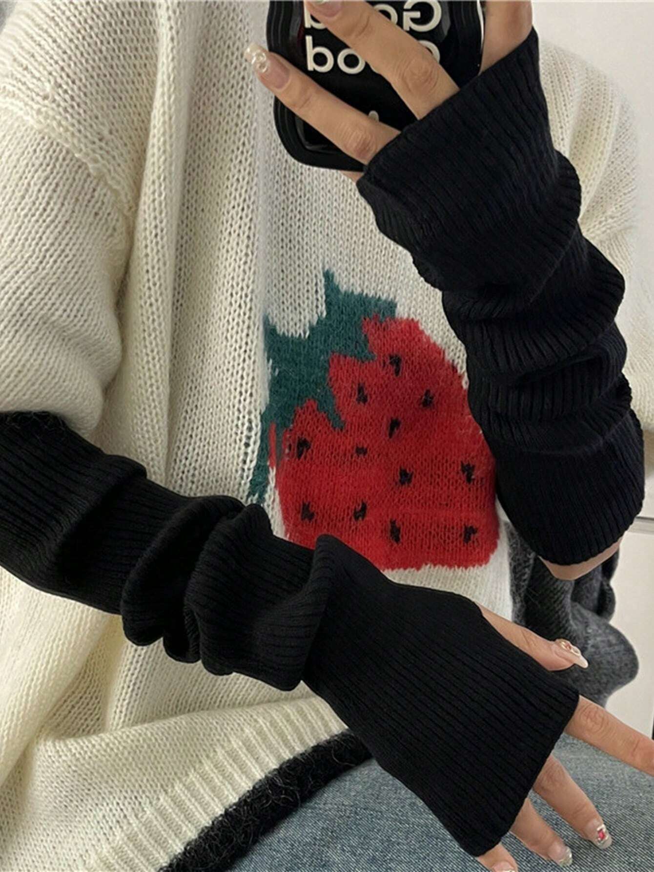 Fingerless Glove Knit - Black Fingerless Knitted Gloves for Women