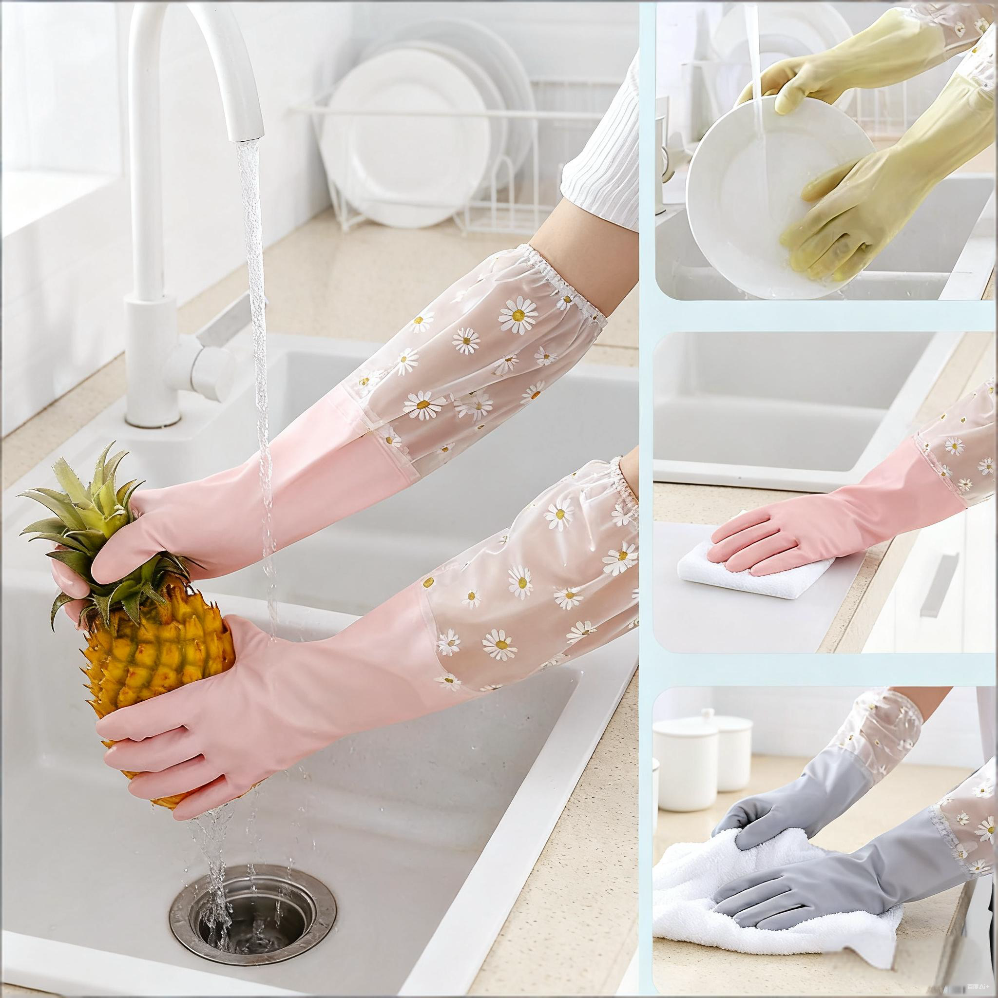 1 Pair Rubber Gloves Long Slee - Dish Glove Rubber avis et prix