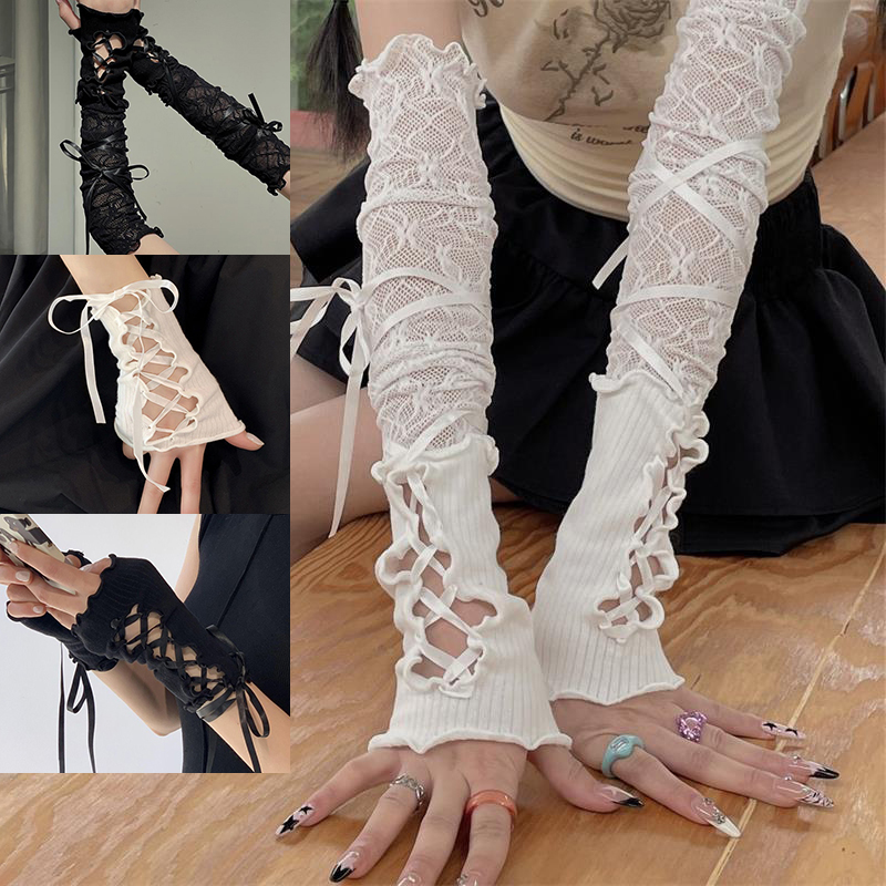 Women Lace‑Up Fingerless Arm S - Fingerless Glove Knit avis et prix