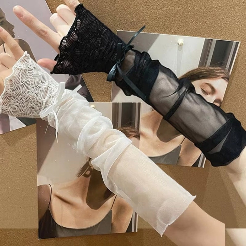 Y2K Lace Ruffle Mesh Gloves Sh - Fingerless Glove Knit avis et prix