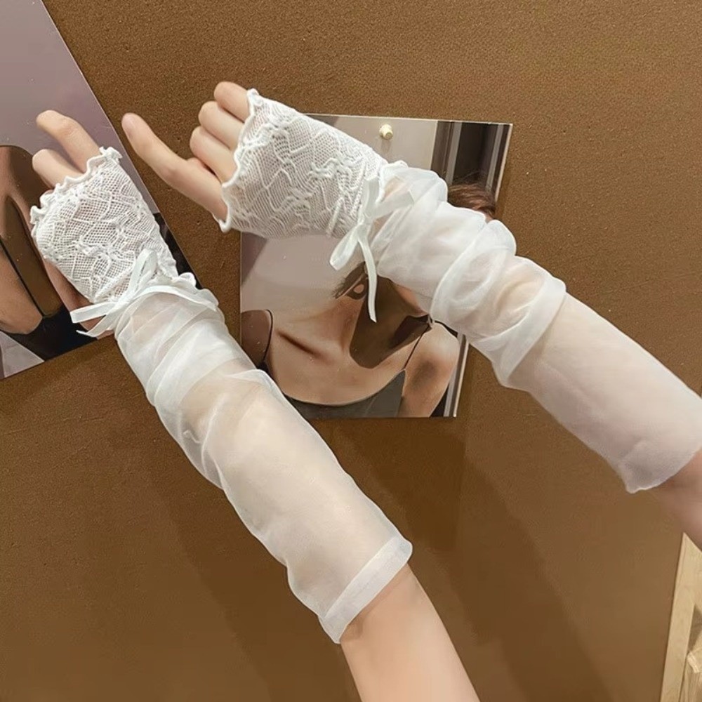 Y2K Lace Ruffle Mesh Gloves Sh - Fingerless Glove Knit avis et prix