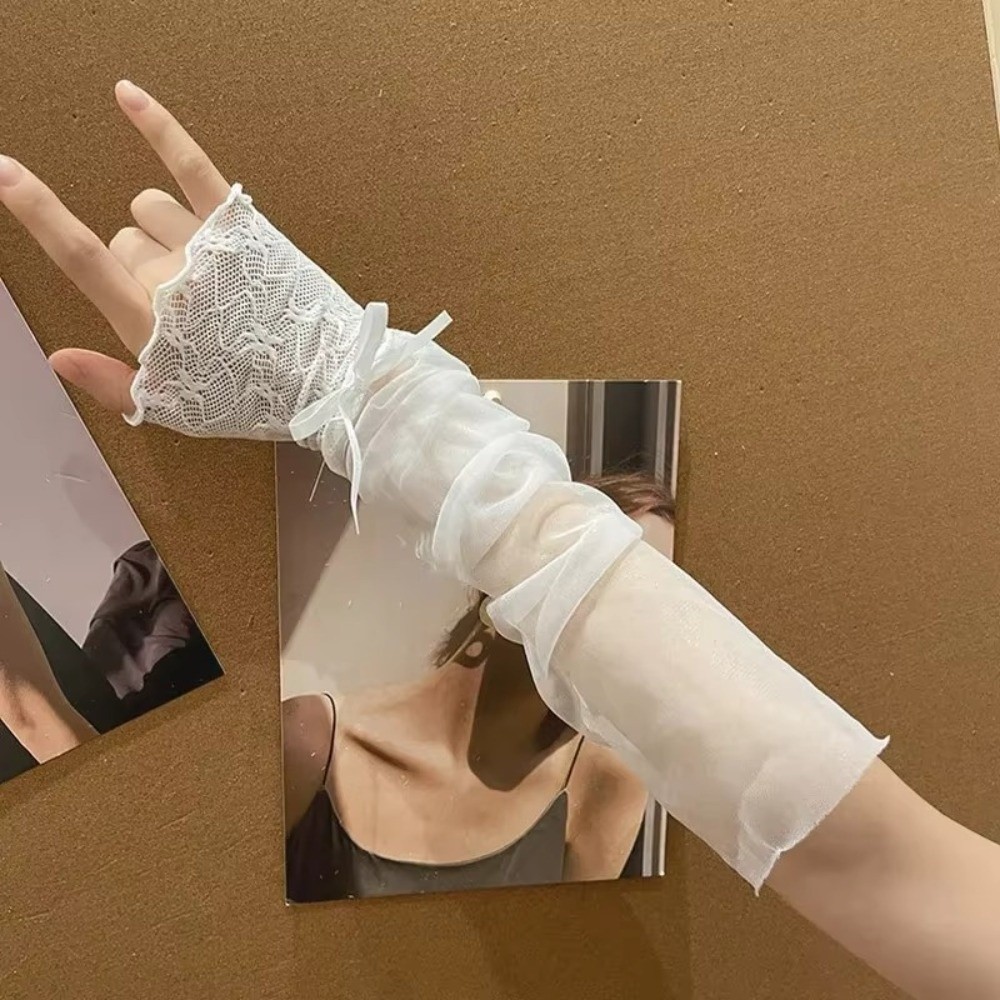 Y2K Lace Ruffle Mesh Gloves Sh - Fingerless Glove Knit avis et prix