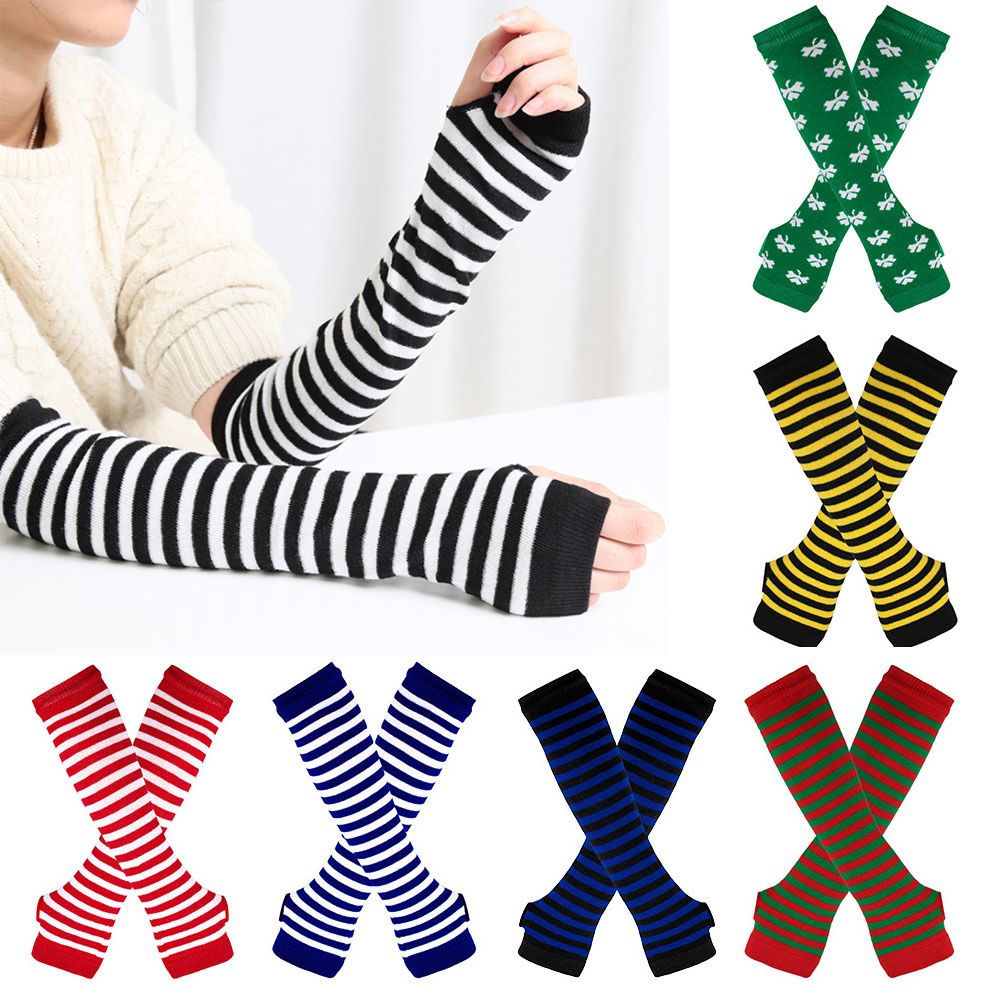 Striped Knitted Handschoenen L - Fingerless Glove Knit avis et prix