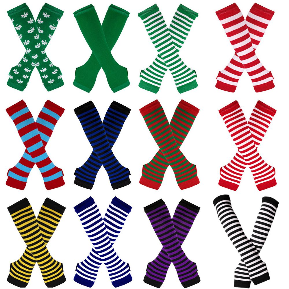 Striped Knitted Handschoenen L - Fingerless Glove Knit avis et prix