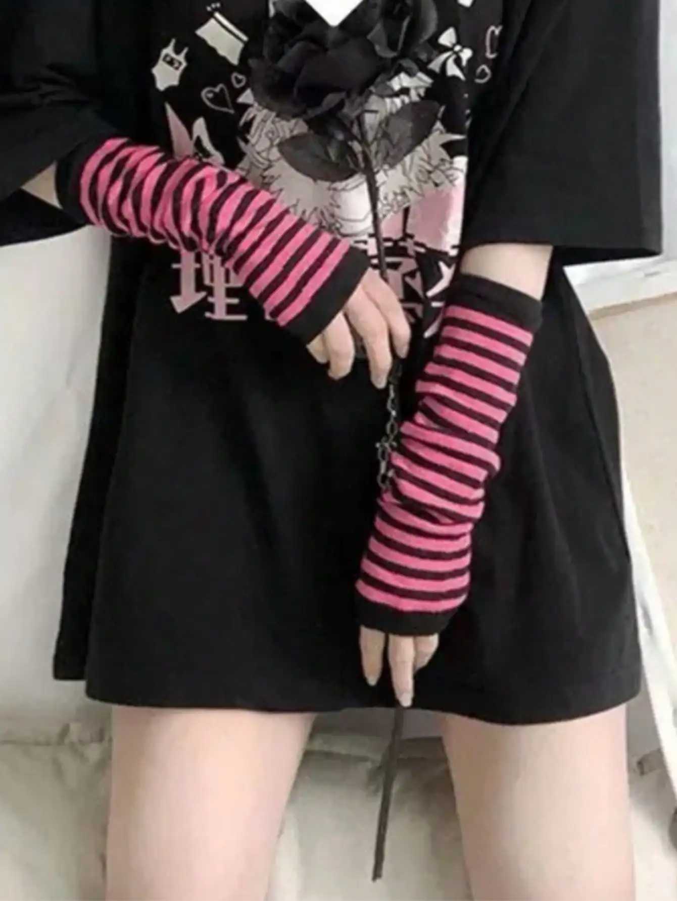 1 Pair Y2K Punk Striped Knitte - Fingerless Glove Knit avis et prix
