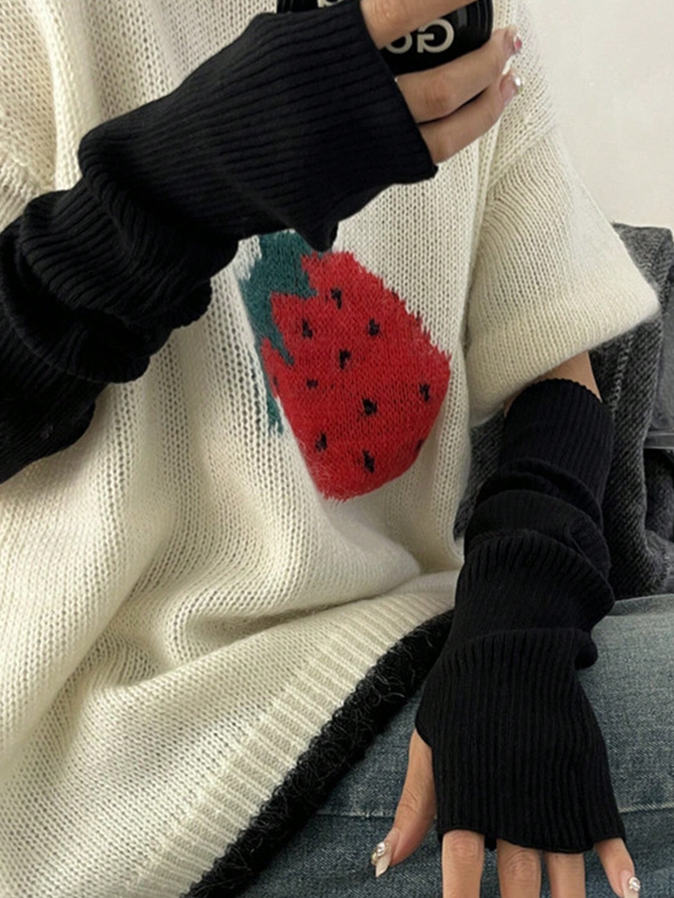 Black Fingerless Knitted Glove - Fingerless Glove Knit avis et prix