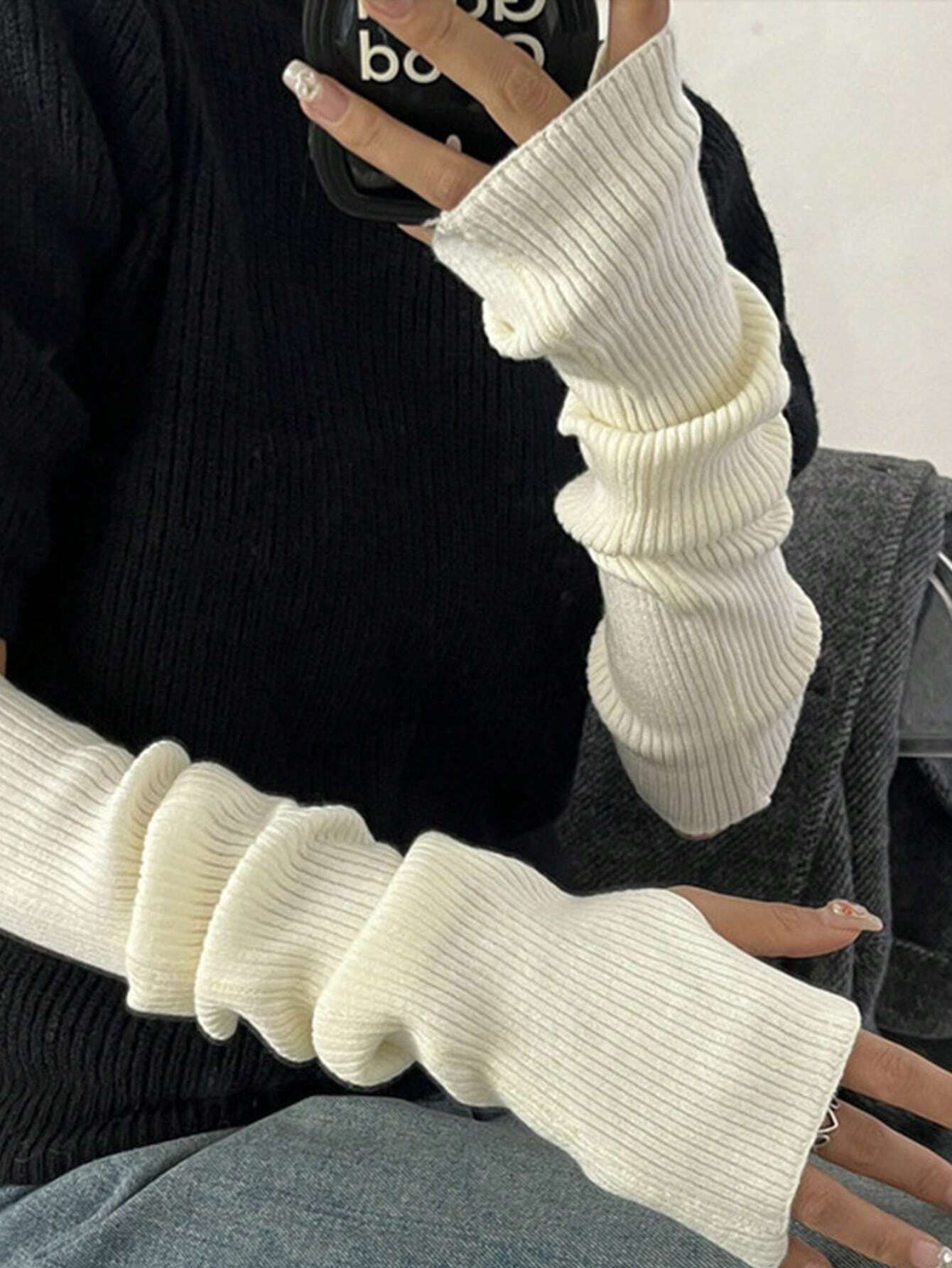 Black Fingerless Knitted Glove - Fingerless Glove Knit avis et prix