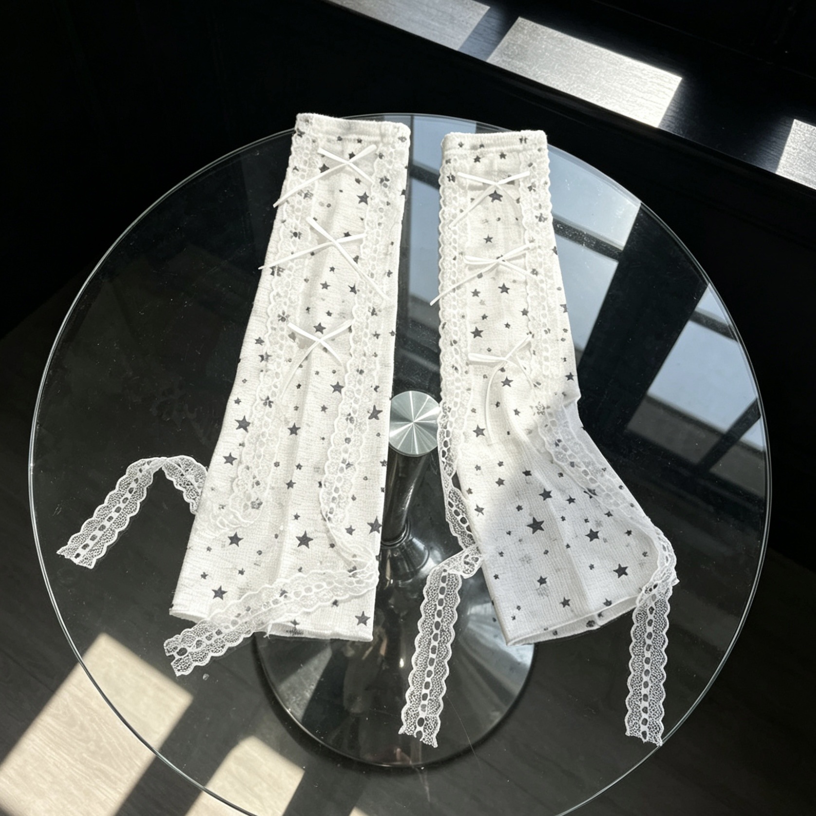 Kawaii Star Print Lace Arm Sle - Fingerless Glove Knit avis et prix