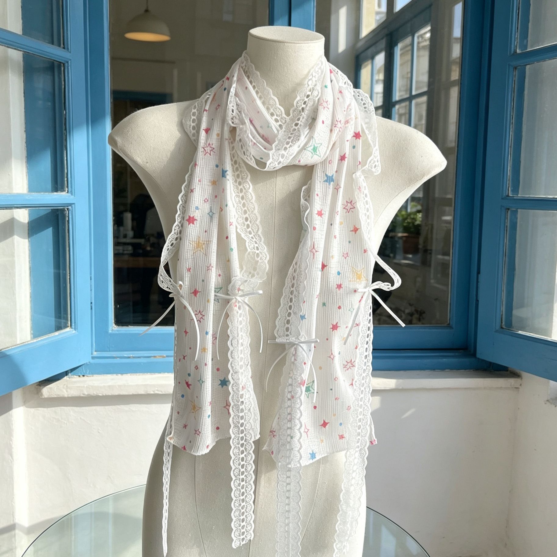 Kawaii Star Print Lace Arm Sle - Fingerless Glove Knit avis et prix