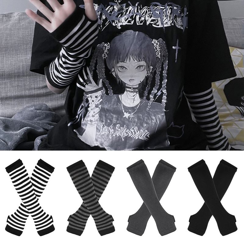 Women Long Sleeve Gothic Strip - Fingerless Glove Knit avis et prix