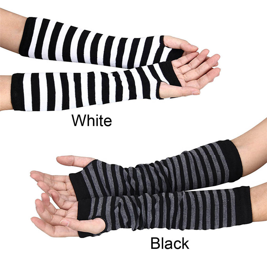 Women Long Sleeve Gothic Strip - Fingerless Glove Knit avis et prix