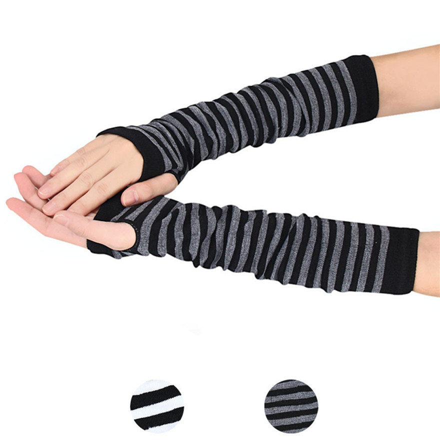 Women Long Sleeve Gothic Strip - Fingerless Glove Knit avis et prix